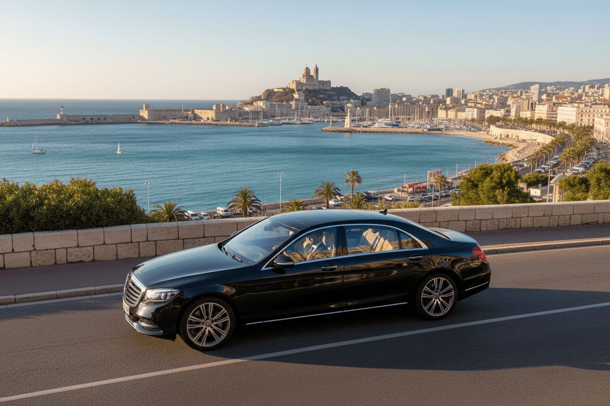 Berline VTC premium sur la corniche de Marseille